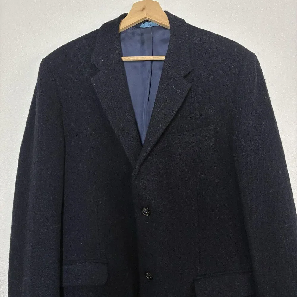 Massimo Dutti Sport Coat Blazer Mens 44 Blue Extrafine Wool Herringbone Tweed